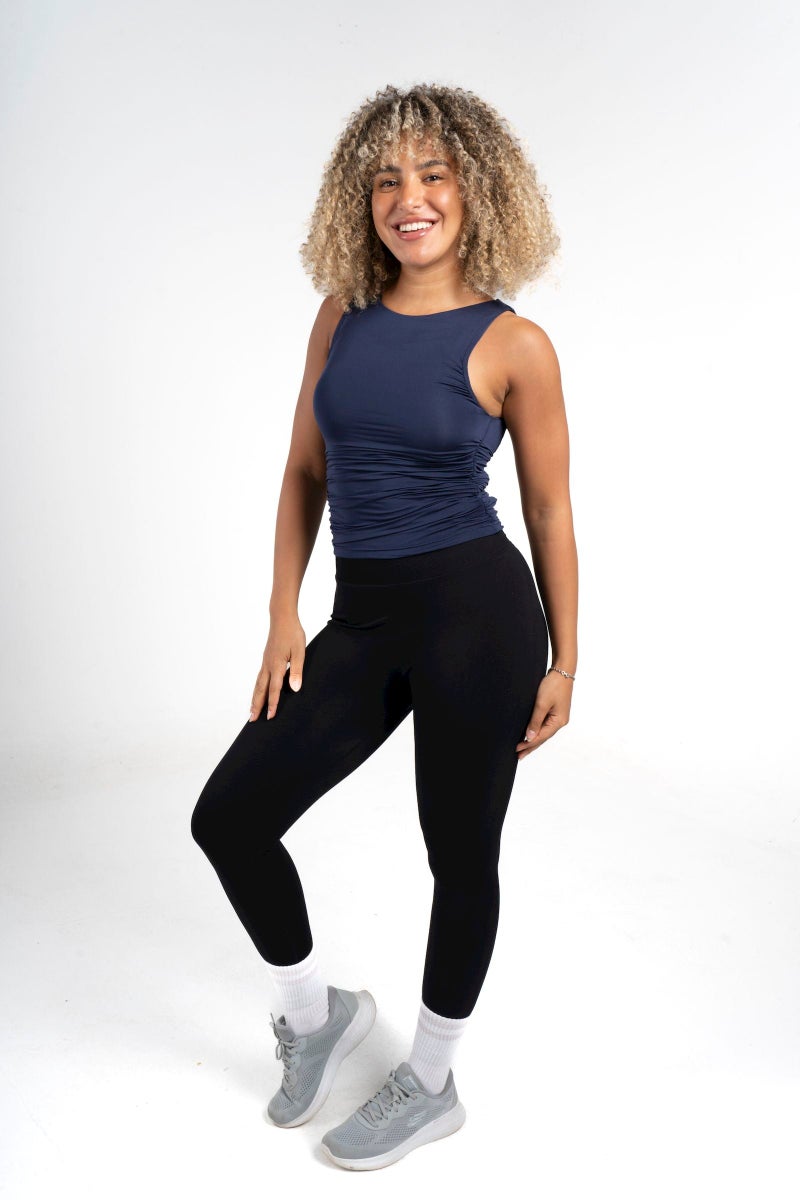 Beyond Women's Navy Cinched sleeveless Top - Image 1